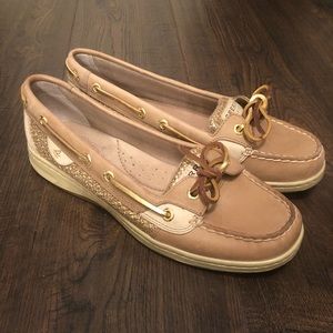 Sperry’s Topsider Linen and Gold Boat shoes 7.5